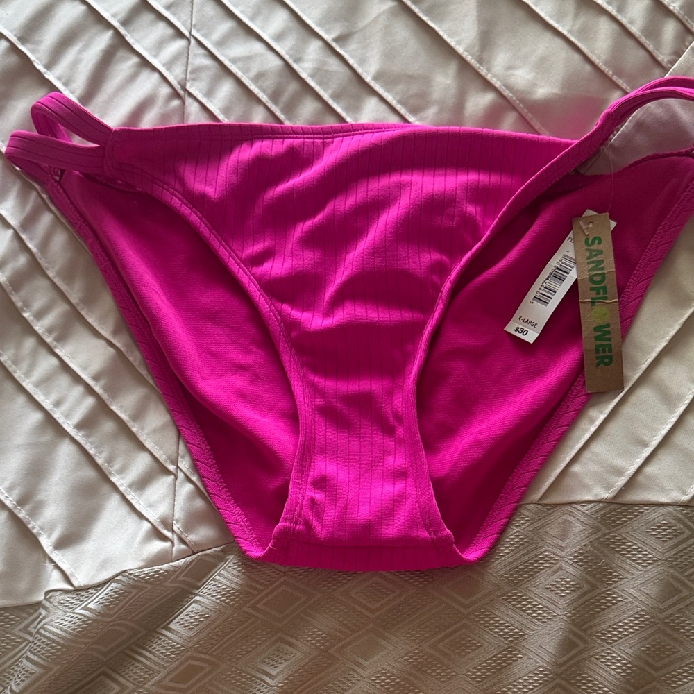 Women's Hot Pink Ribbed Bikini Bottom